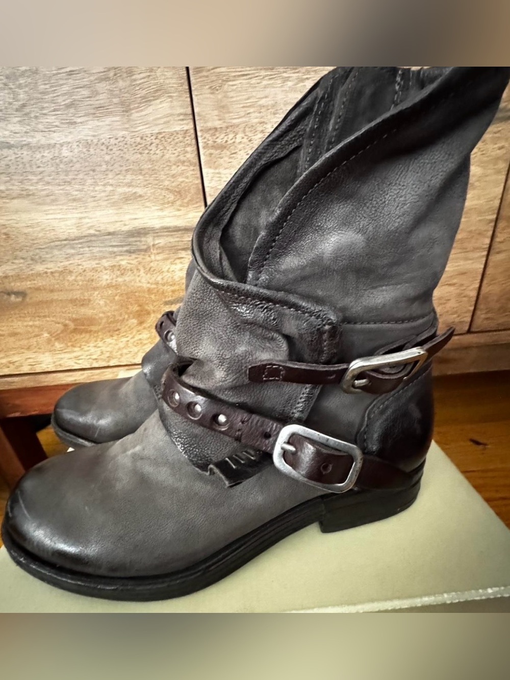 AS98 Ipswich Women's Leather Buckle Boots. Color - Smoke. EU39/US size 8.5 - 9